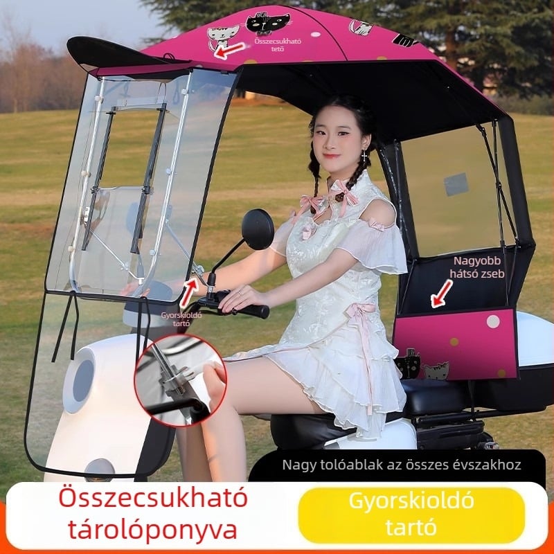 Elektromos jármű napsugárvédő napernyő, 7‑karos rostváz, 170T poliészter anyag, teleszkópos, manuális nyitás-zárás, UV UPF 40+, vízálló
