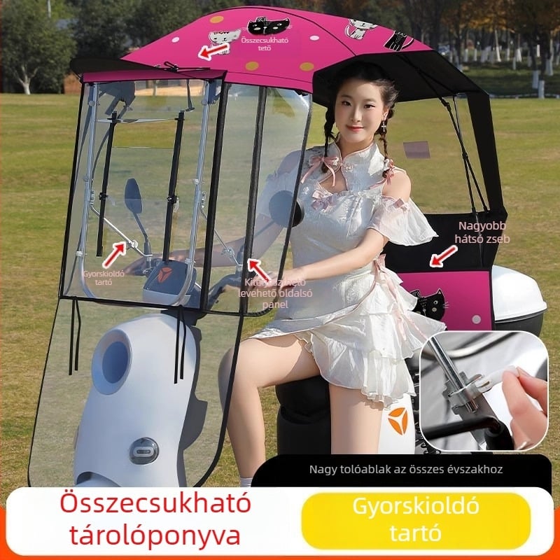 Elektromos jármű napsugárvédő napernyő, 7‑karos rostváz, 170T poliészter anyag, teleszkópos, manuális nyitás-zárás, UV UPF 40+, vízálló