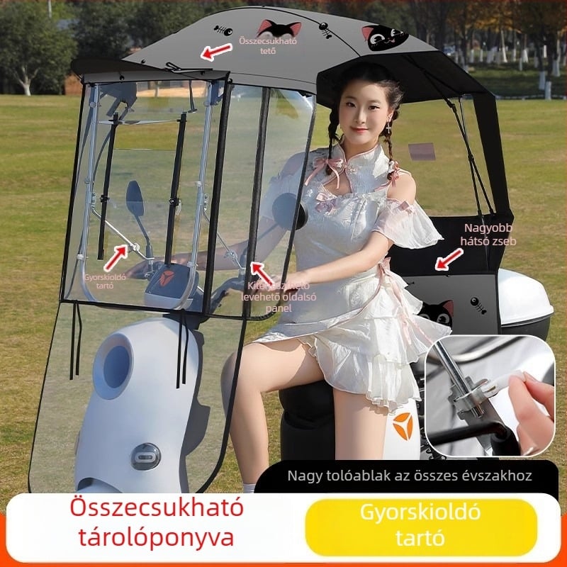 Elektromos jármű napsugárvédő napernyő, 7‑karos rostváz, 170T poliészter anyag, teleszkópos, manuális nyitás-zárás, UV UPF 40+, vízálló