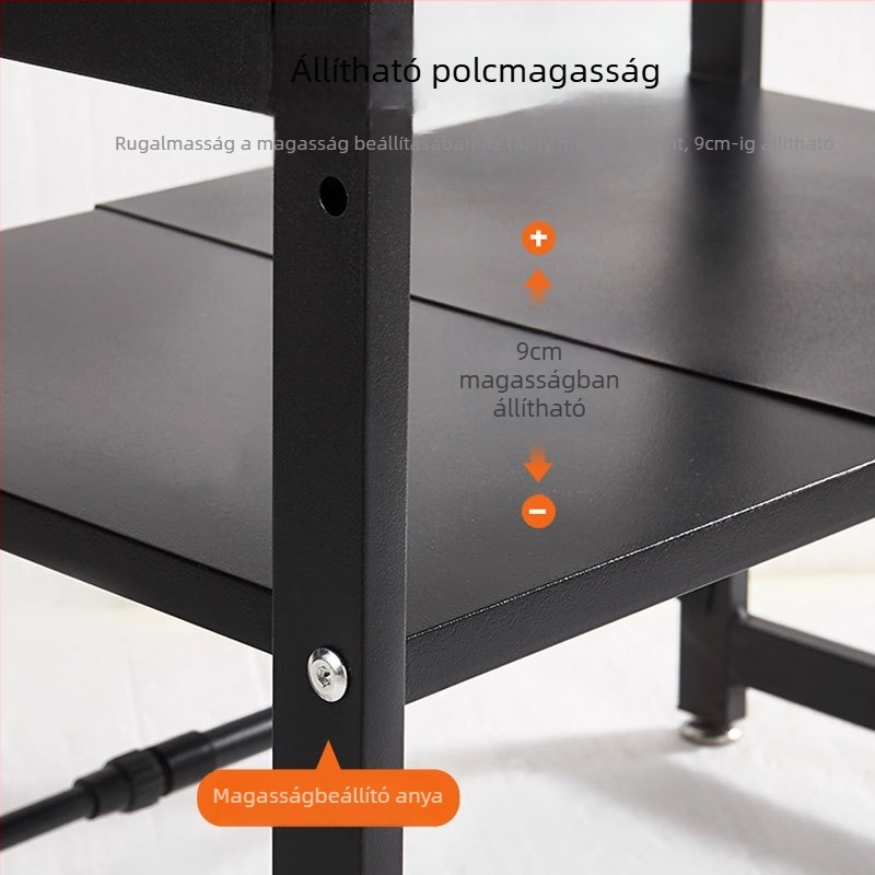 Padlóálló mikrőhullámú sütő állvány, többszintes konyhai tároló polc, szénacél, OEM logó, modern minimalista stílus