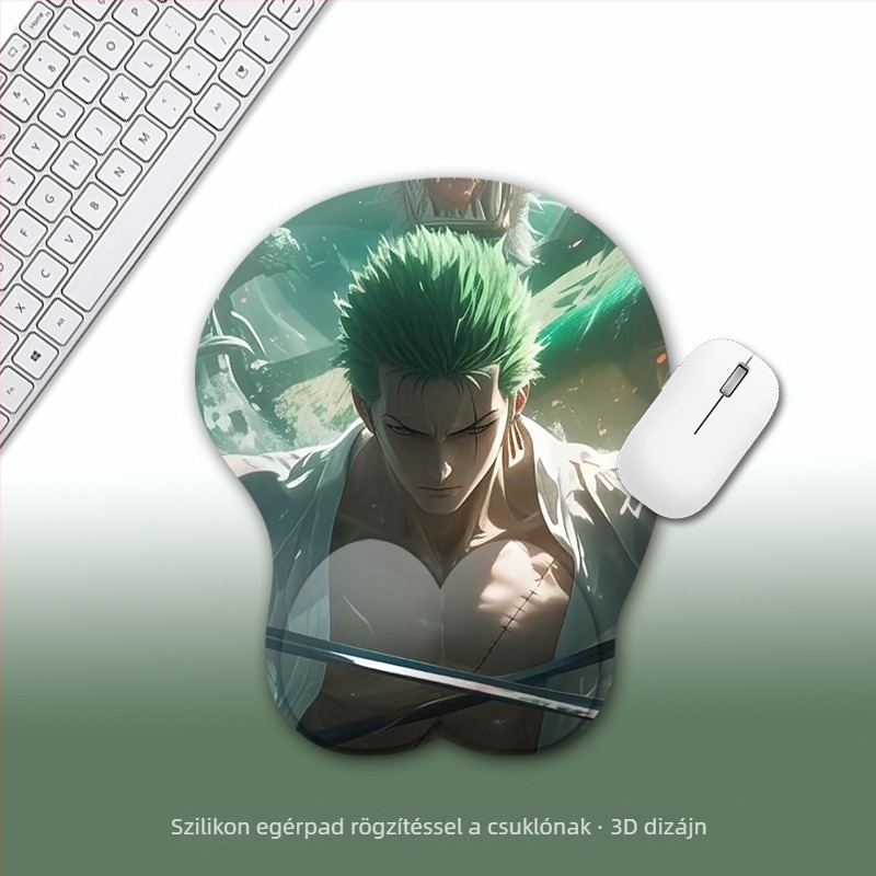 Kis szilikon egérpad csuklótámogatással, rajzfilm-stílusú, hőtranszfer nyomtatás.