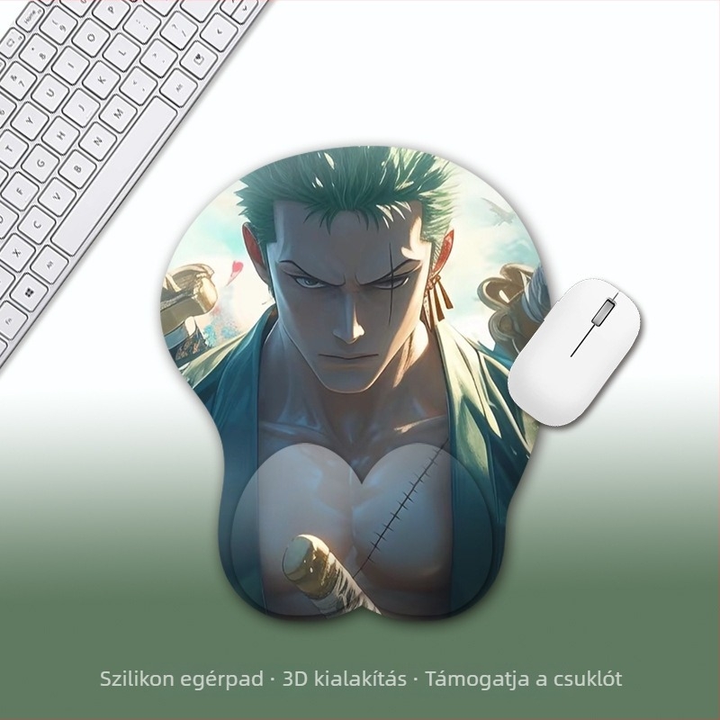 Kis szilikon egérpad csuklótámogatással, rajzfilm-stílusú, hőtranszfer nyomtatás.