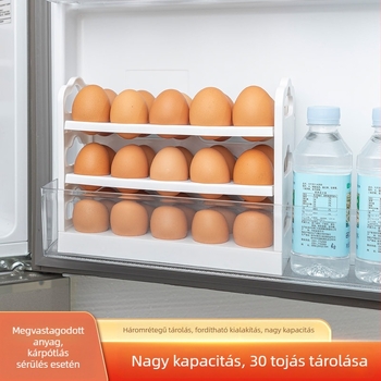 Hűtőszekrényhez készült műanyag tojás tároló doboz, háromrétegű polc, megfordítható fedél, nagy kapacitás, frissesség megőrzése