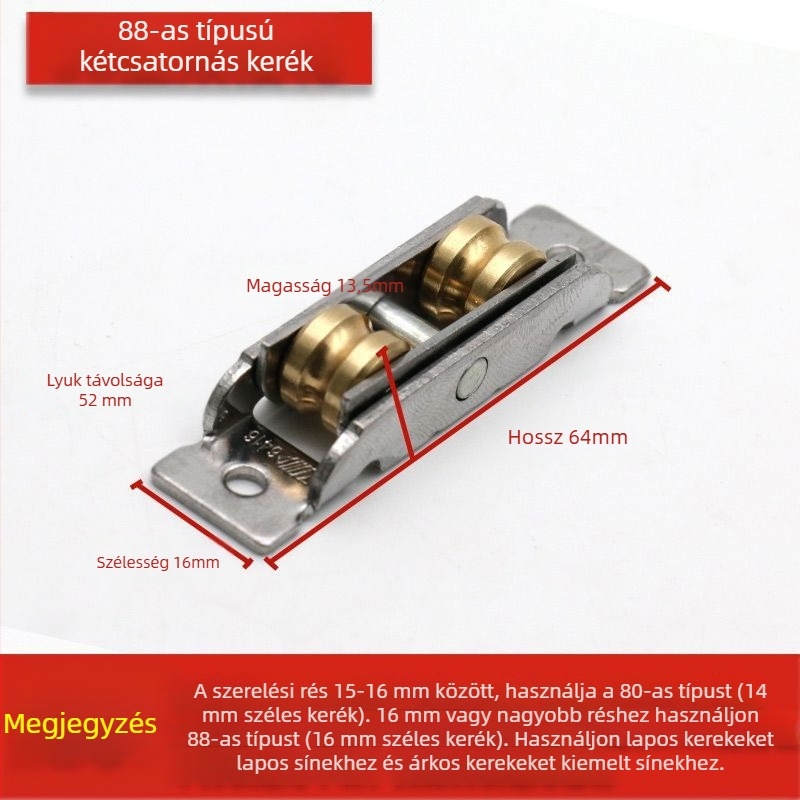 Csúszó ajtó görgő, régi dizájn, rozsdamentes acél, típus 88-80, használatra csúszó ajtókhoz és ablakokhoz
