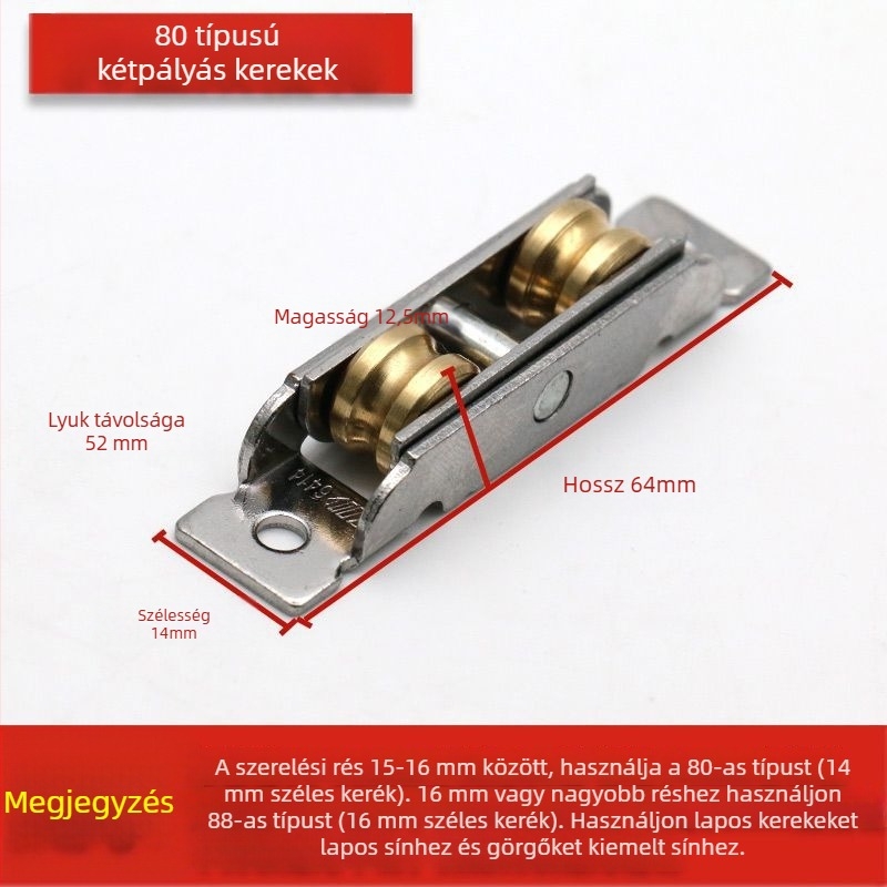 Csúszó ajtó görgő, régi dizájn, rozsdamentes acél, típus 88-80, használatra csúszó ajtókhoz és ablakokhoz
