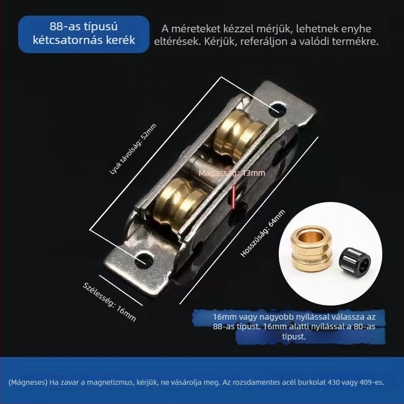 Csúszó ajtó görgő, régi dizájn, rozsdamentes acél, típus 88-80, használatra csúszó ajtókhoz és ablakokhoz