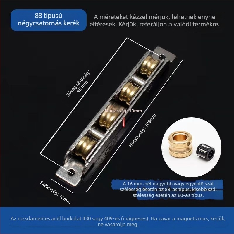 Csúszó ajtó görgő, régi dizájn, rozsdamentes acél, típus 88-80, használatra csúszó ajtókhoz és ablakokhoz
