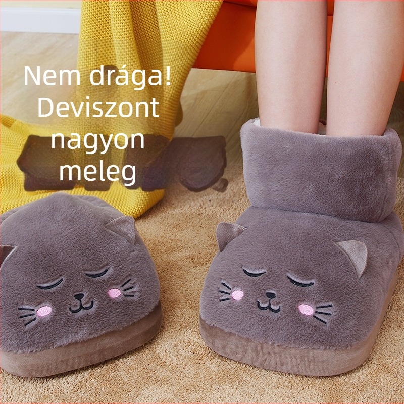 Áramellátású fűtőpapucs, USB-tápellátás, velúr felsőrész, műanyag talp, uniszex