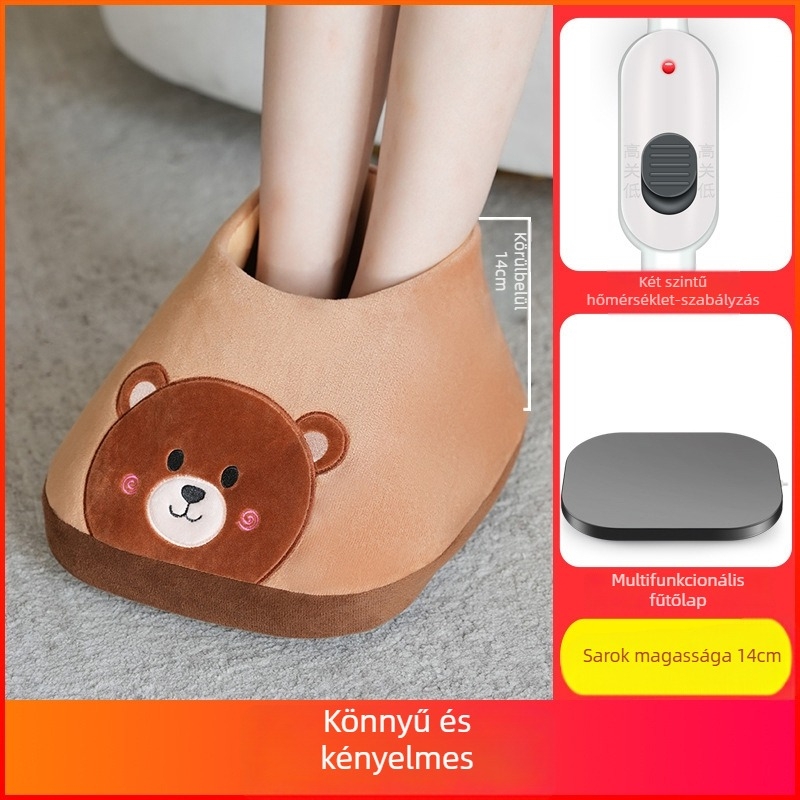 Áramellátású fűtőpapucs, USB-tápellátás, velúr felsőrész, műanyag talp, uniszex
