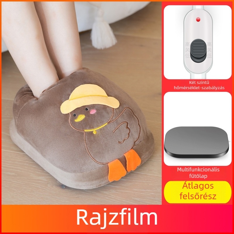 Áramellátású fűtőpapucs, USB-tápellátás, velúr felsőrész, műanyag talp, uniszex