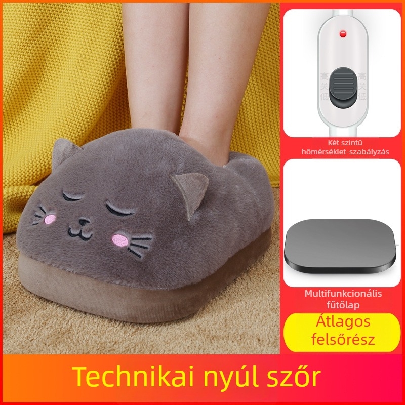 Áramellátású fűtőpapucs, USB-tápellátás, velúr felsőrész, műanyag talp, uniszex