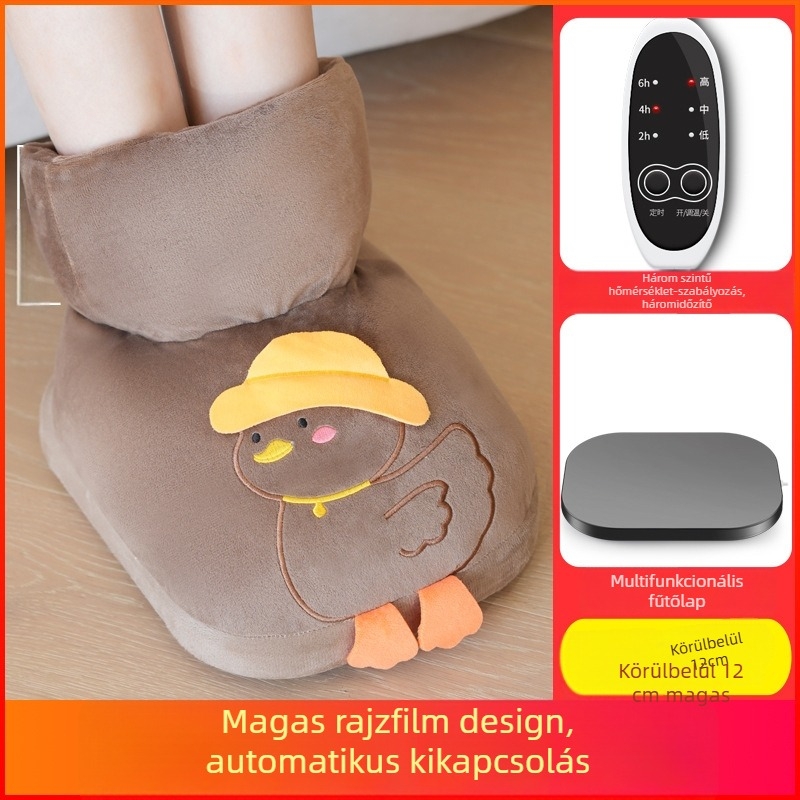 Áramellátású fűtőpapucs, USB-tápellátás, velúr felsőrész, műanyag talp, uniszex