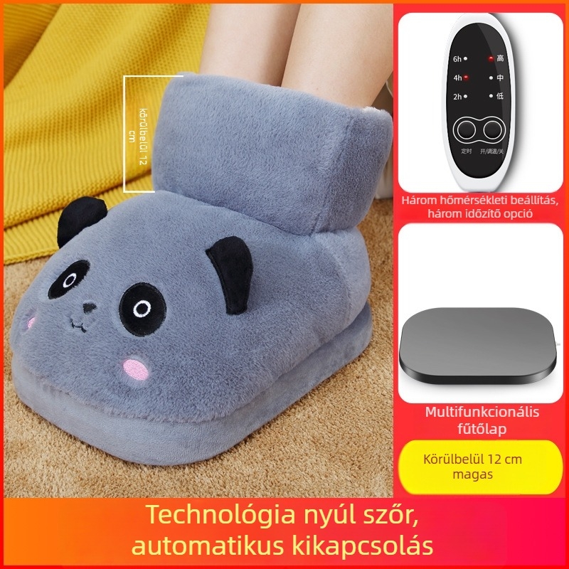 Áramellátású fűtőpapucs, USB-tápellátás, velúr felsőrész, műanyag talp, uniszex
