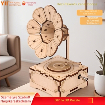 Fából készült 3D puzzle zenés doboz — lézergravírozás, testre szabható a rajzok szerint