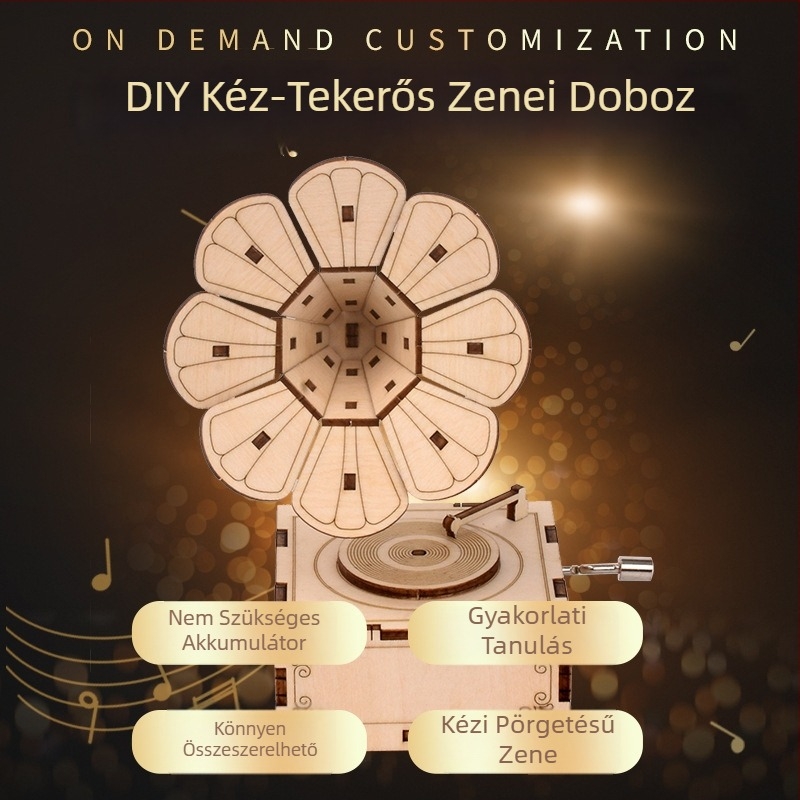 Fából készült 3D puzzle zenés doboz — lézergravírozás, testre szabható a rajzok szerint
