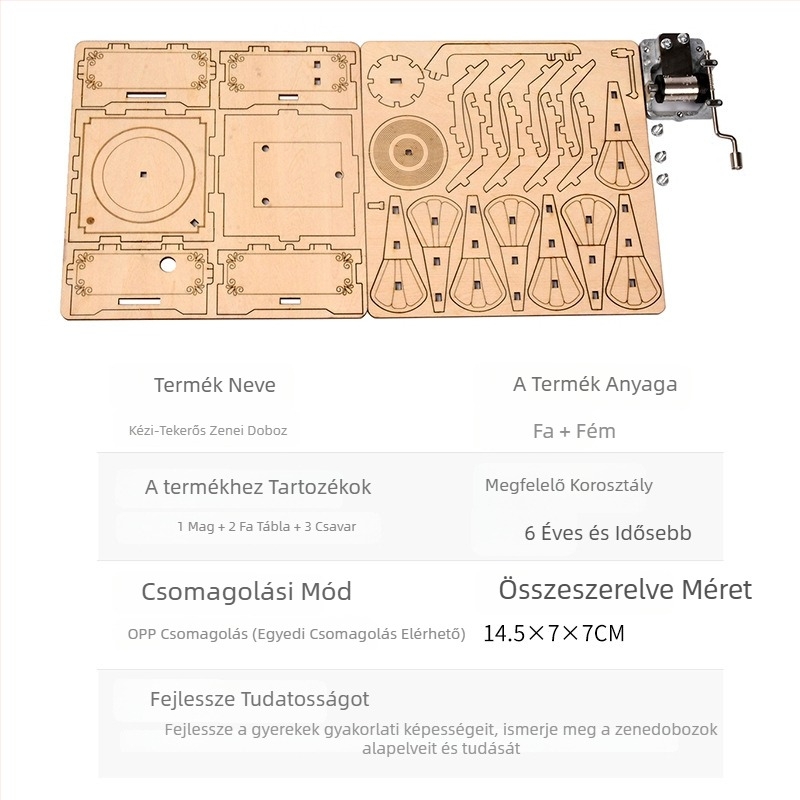 Fából készült 3D puzzle zenés doboz — lézergravírozás, testre szabható a rajzok szerint