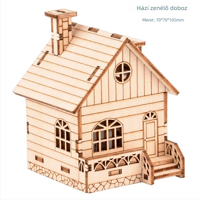 Fából készült 3D puzzle zenés doboz — lézergravírozás, testre szabható a rajzok szerint