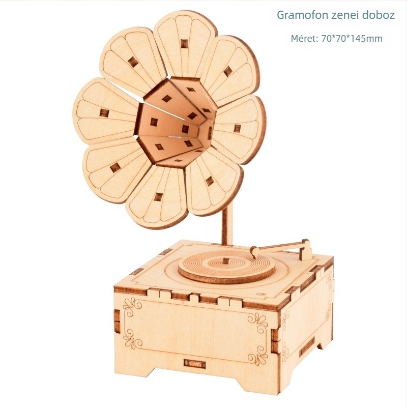 Fából készült 3D puzzle zenés doboz — lézergravírozás, testre szabható a rajzok szerint