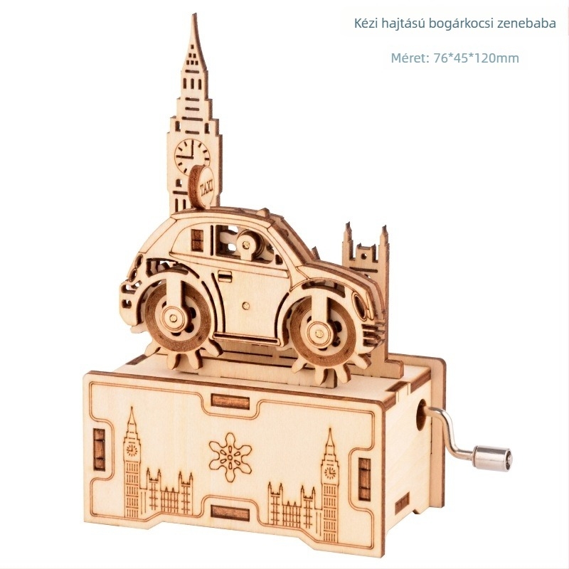 Fából készült 3D puzzle zenés doboz — lézergravírozás, testre szabható a rajzok szerint