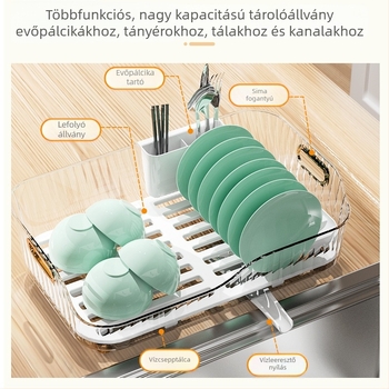 Konyhai edények szárítóállványa tálakhoz, evőeszközökhöz és kanalakhoz