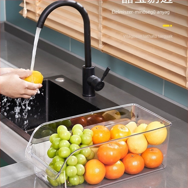 Műanyag hűtőszekrény tároló doboz kihúzható fiókkal, tojás és élelmiszer tároláshoz, modern minimalista stílus