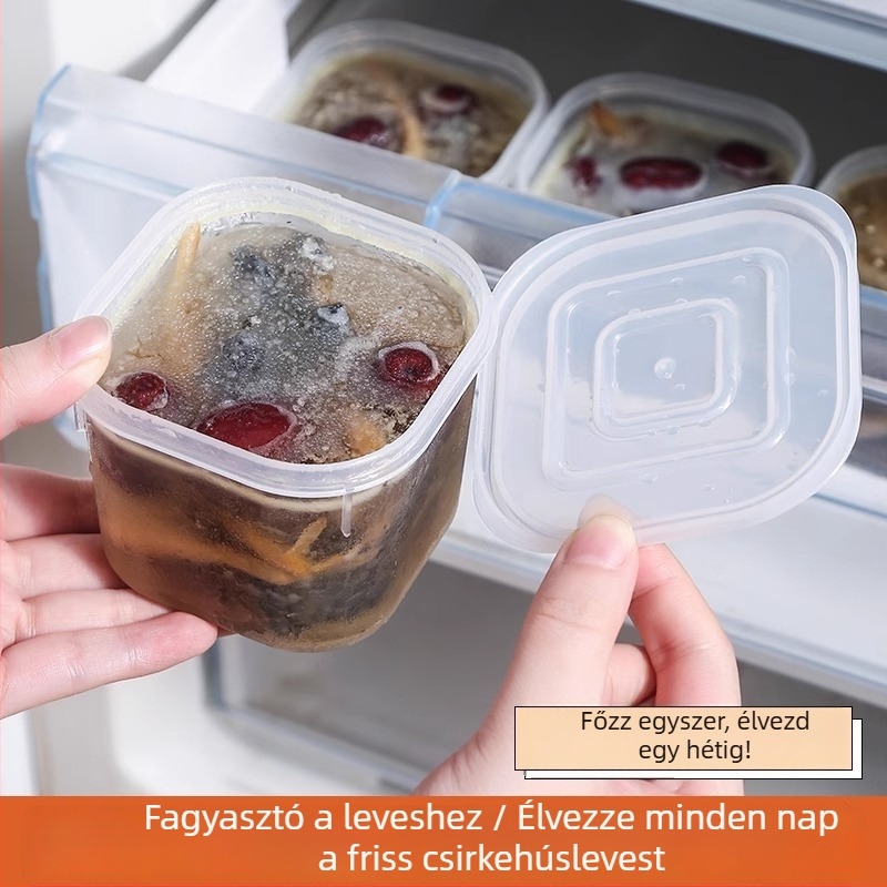 Levesportiózós doboz fagyasztáshoz - Élelmiszer-minőségű műanyag, csontleves és csirkeleves tároló