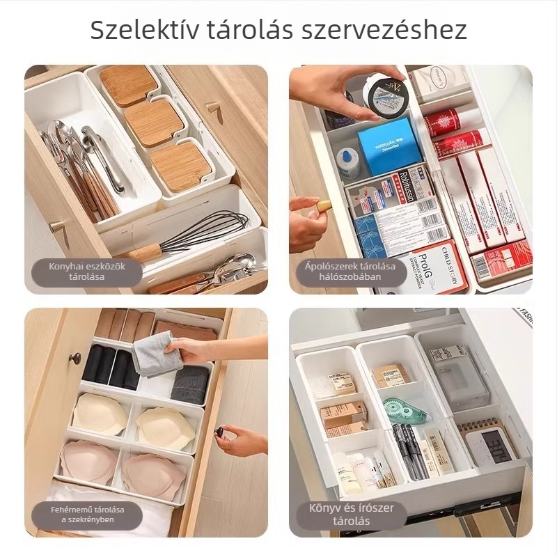 Műanyag fiókos tároló doboz beépített elválasztókkal, modell 0747, kozmetikumok és rúzsok rendezője