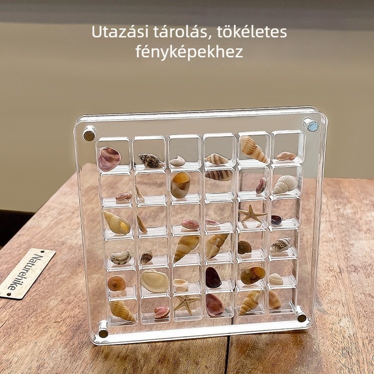 Négyzet alakú akril tárolódoboz rekeszekkel, osztott belsővel, 1 L kapacitással, rácsos mintázat