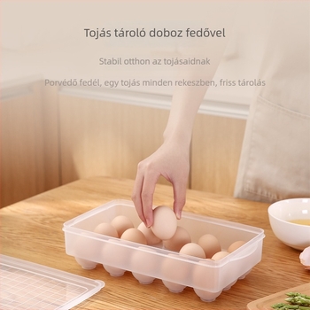 FaSoLa fedéllel ellátott tojás tároló doboz, egymásra tehető, 15 rekesz, konyhai szervező, PP