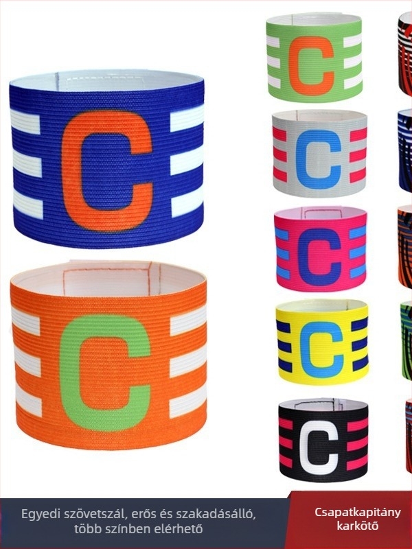 Nylon futball kapitány karpánt Velcroval, C-alakú kialakítás, testre szabható edzőeszköz