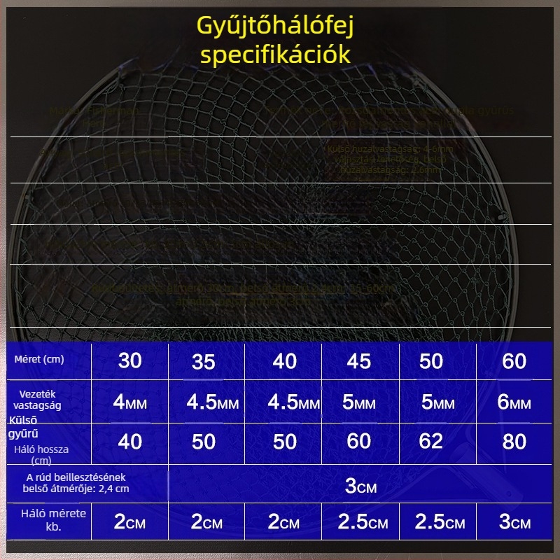 Kézzel készített horgász háló rozsdamentes acél fejjel, dupla gyűrűs kivitelben, kopásálló, halak és kacsák fogására