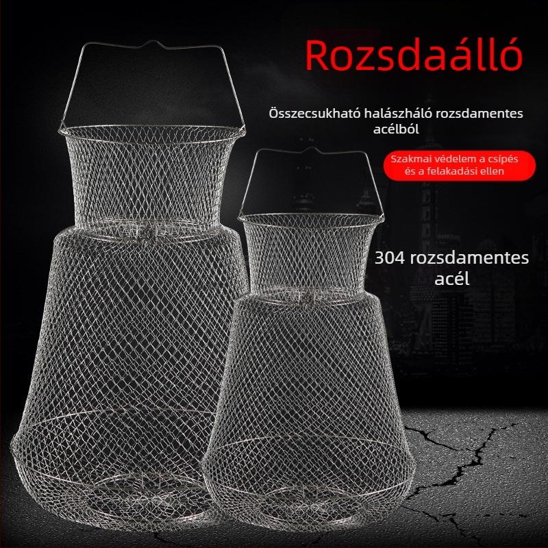 Összecsukható rozsdamentes acél halas kosár, 304-es rozsdamentes acélból, hordozható védőháló