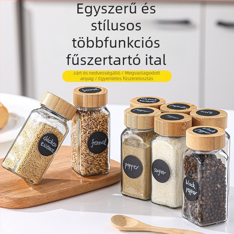Üvegből készült fűszertartó, szilárd fűszerekhez, nyomtatott logóval és testreszabási lehetőséggel, Nordic stílus.