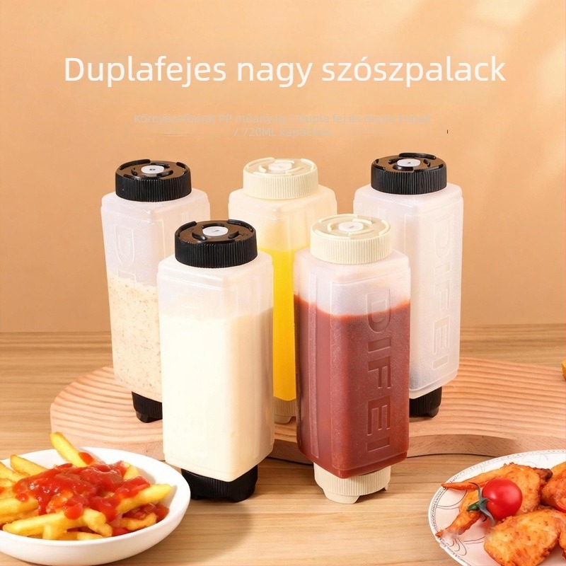 Nagy méretű dupla fejű műanyag fűszertartó üveg ketchuphoz, lekvárhoz és salátaöntethez