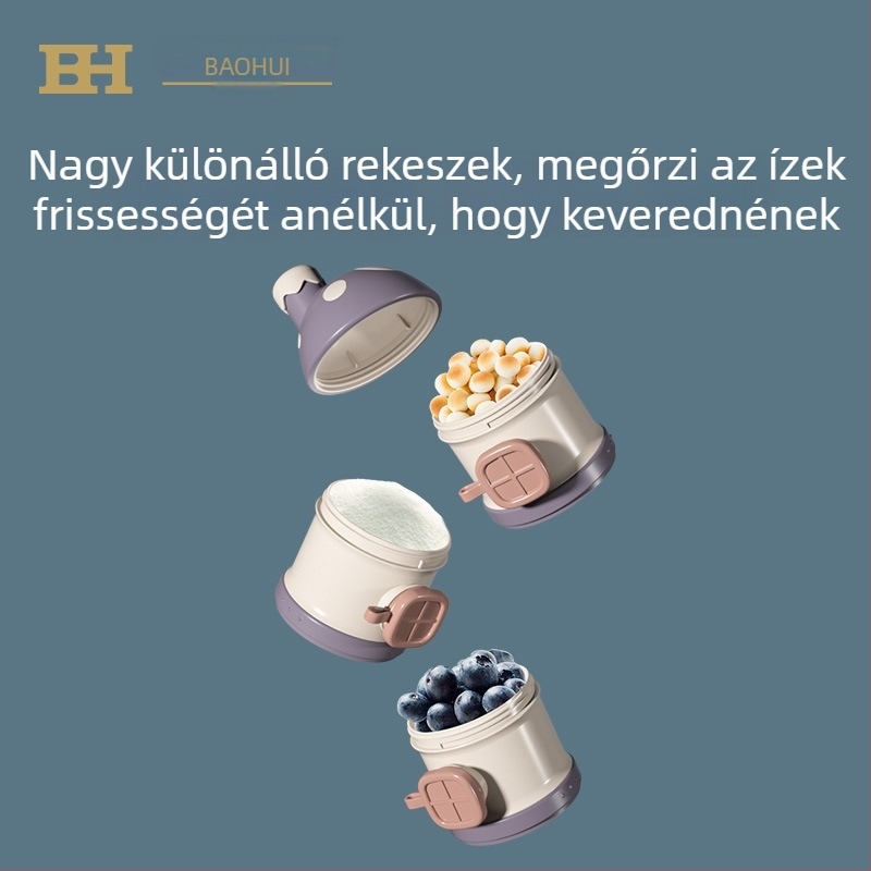 Babi Elephant háromrétegű babamell tejpor-doboz, három rekesszel, hordozható és zárható kivitel, újszülöttől 3 éves korig megfelelő, magáncímkézés lehetséges