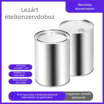 Kerek fém ételtároló doboz tinplate-ból, UV nyomtatással, kapacitás 10000, logó nyomtatva