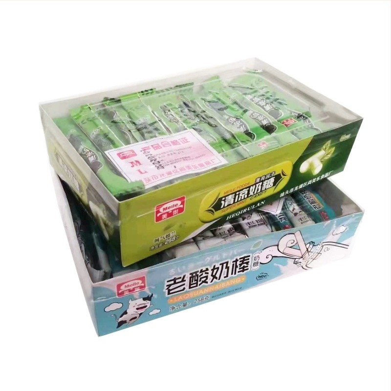 Tejes-joghurtos cukorkák pálcikákban | menta ízű | nettó 258 g | körülbelül 60 darab dobozonként | puha és rugalmas