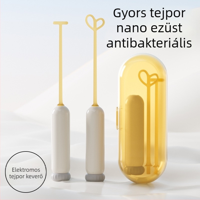 Elektromos tejpor keverő csecsemőknek, dupla végű keverő, tároló doboz, batéria, antibakteriális PP anyag (99.9%)