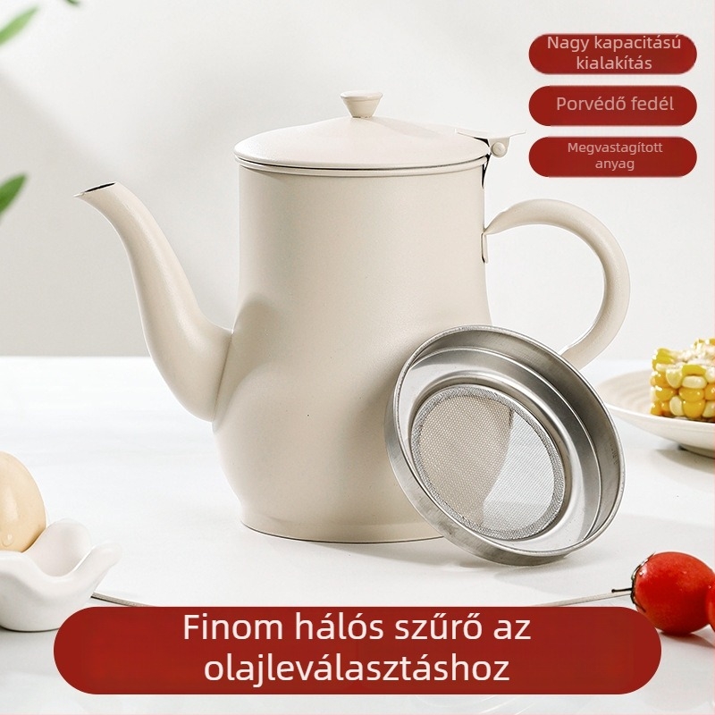 Inox acél olajtartó otthoni konyhához, szűrővel, élelmiszer-minőségű, extra vastag tároló.