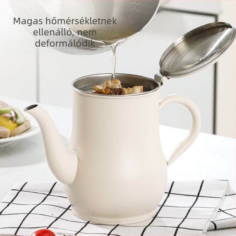 Inox acél olajtartó otthoni konyhához, szűrővel, élelmiszer-minőségű, extra vastag tároló.