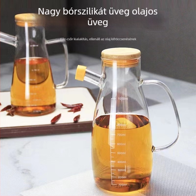 Háztartási hőálló üveg olajtartó, nagy kapacitású, skálával a szójaszószhoz, ecethez és fűszerekhez