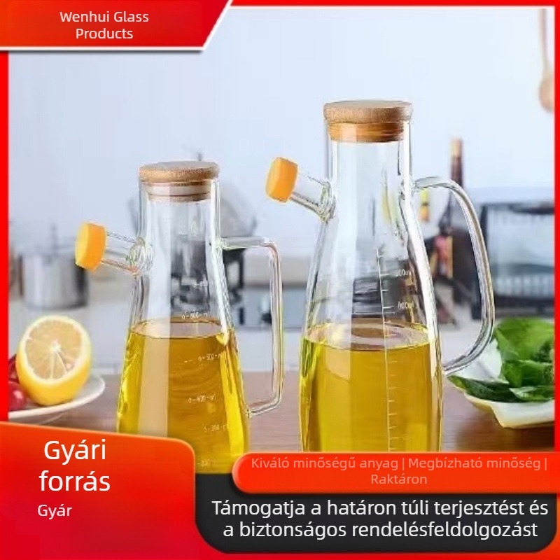 Háztartási hőálló üveg olajtartó, nagy kapacitású, skálával a szójaszószhoz, ecethez és fűszerekhez