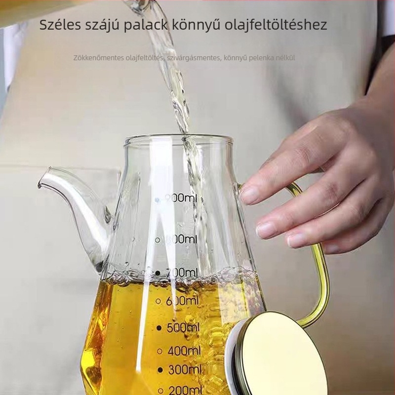 Üvegből készült olajtartó rozsdamentes acél fedéllel — szivárgásmentes, modern kialakítás, logó nyomható