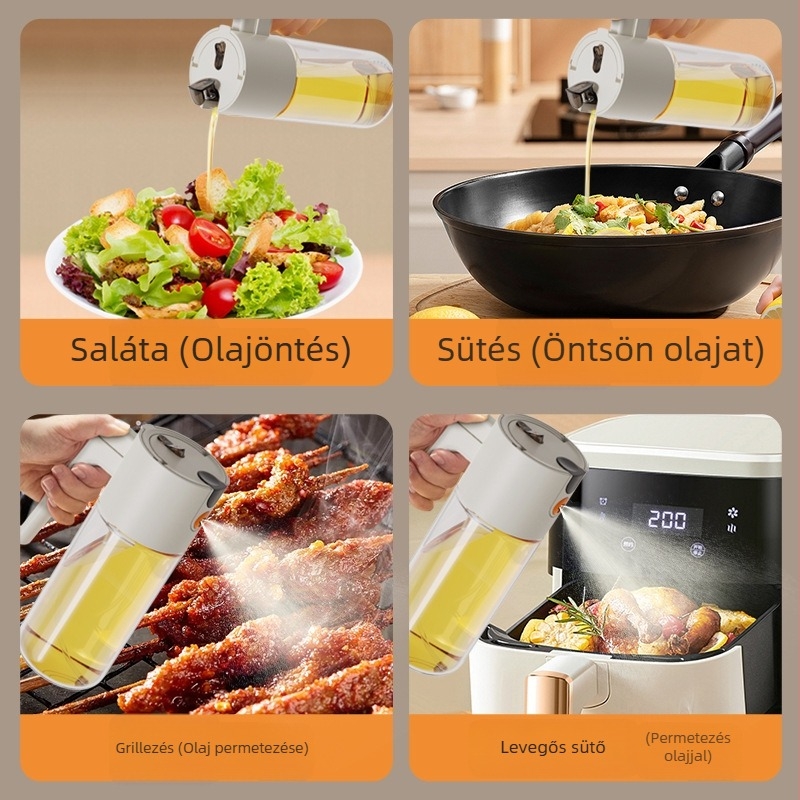 Üveg olajspray palack egyhúzásos fedéllel, szivárgásmentes konyhai olajtartály, automatikus nyitás és permetezés, modern letisztult dizájn