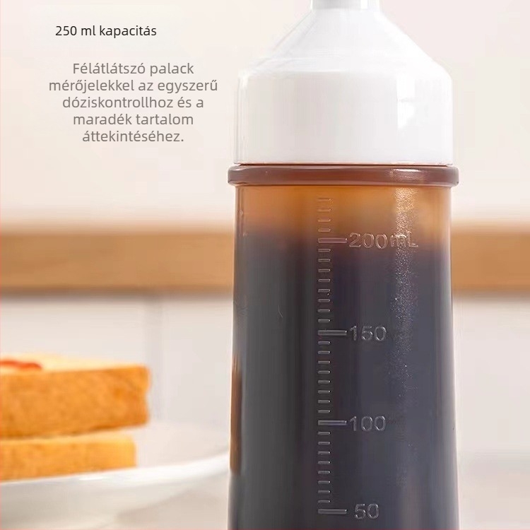 Műanyag olaj- és szószflakon fedéllel, HuiPin Beauty, prés funkcióval, olajtartó kanna, nyomtatott logó