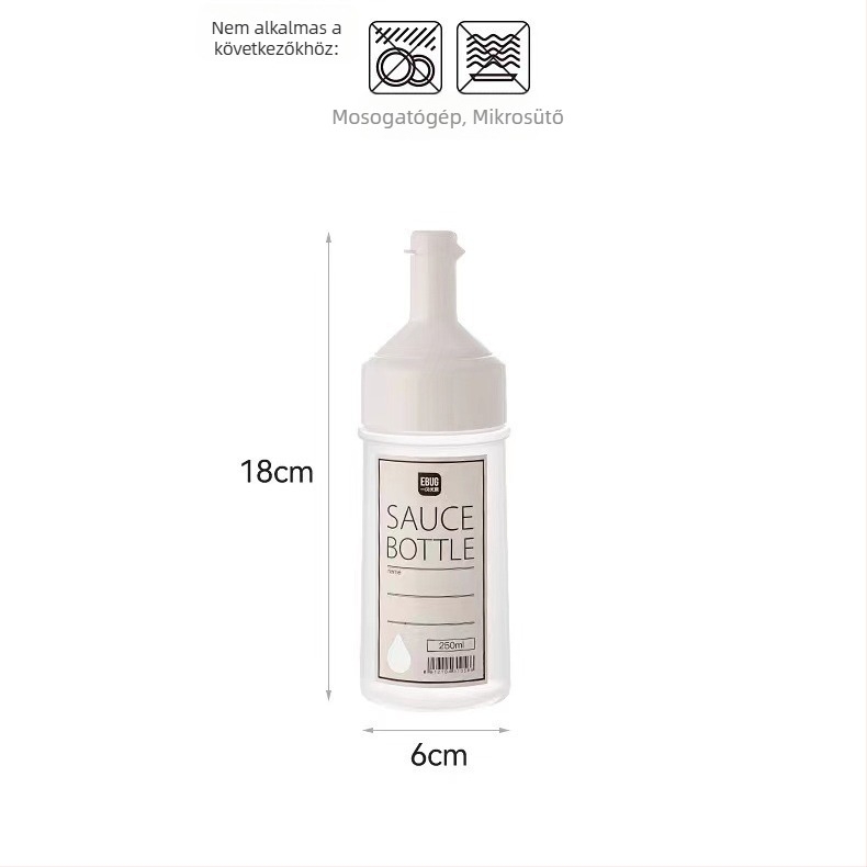 Műanyag olaj- és szószflakon fedéllel, HuiPin Beauty, prés funkcióval, olajtartó kanna, nyomtatott logó