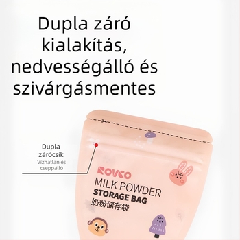 Egyszer használatos anyatejes tároló tasakok, hordozható és zárható útközben; 60 g kapacitás, anyag PET/PE nyomtatott tinta; 30 darabos csomag