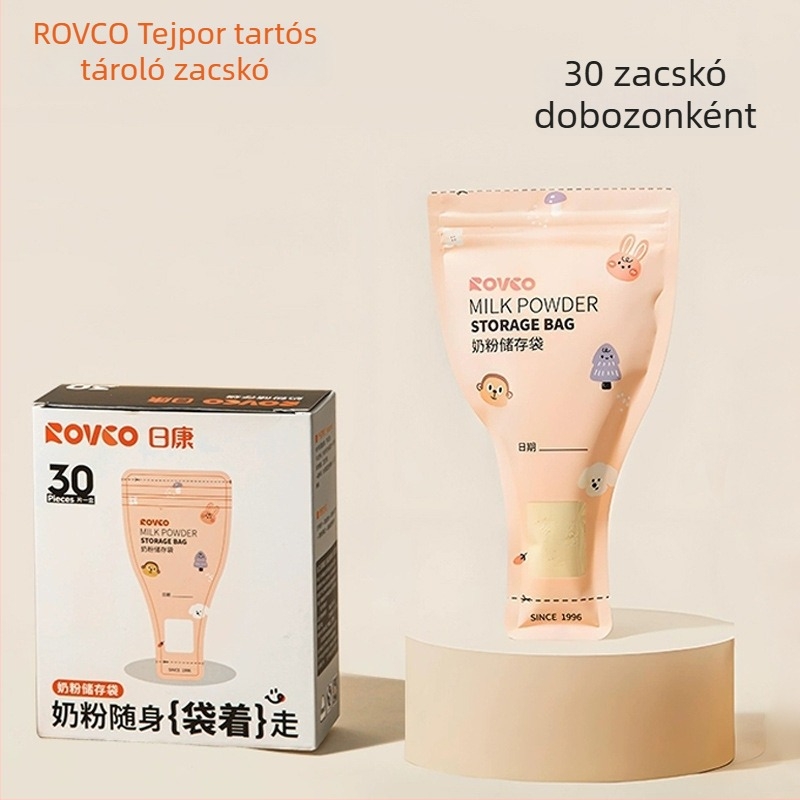 Egyszer használatos anyatejes tároló tasakok, hordozható és zárható útközben; 60 g kapacitás, anyag PET/PE nyomtatott tinta; 30 darabos csomag