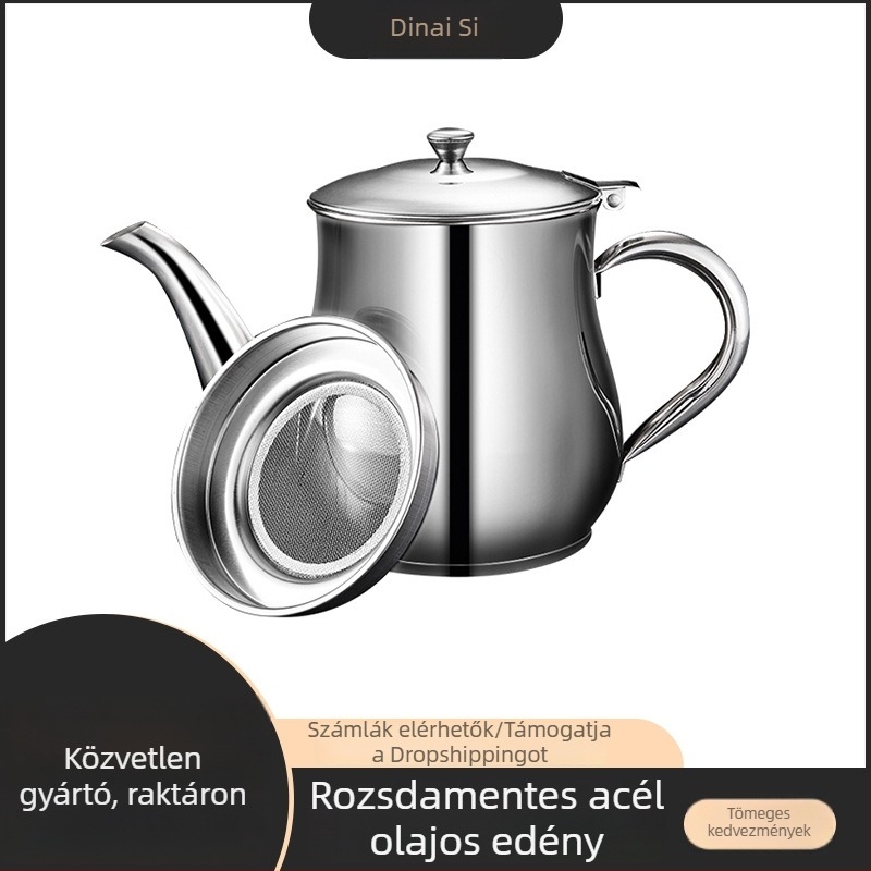 304 rozsdamentes acél olajtartó kanna, konyhai olajtartály, olaj tároló tartály, üledék szűrő, fűszertartó, multifunkcionális olaj kanna