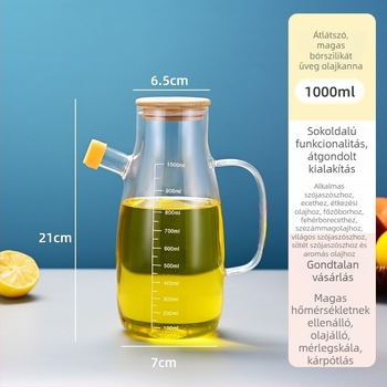 Konyhai olaj- és ecettartó boroszilikát üvegből, mérőskálával és fogantyúval